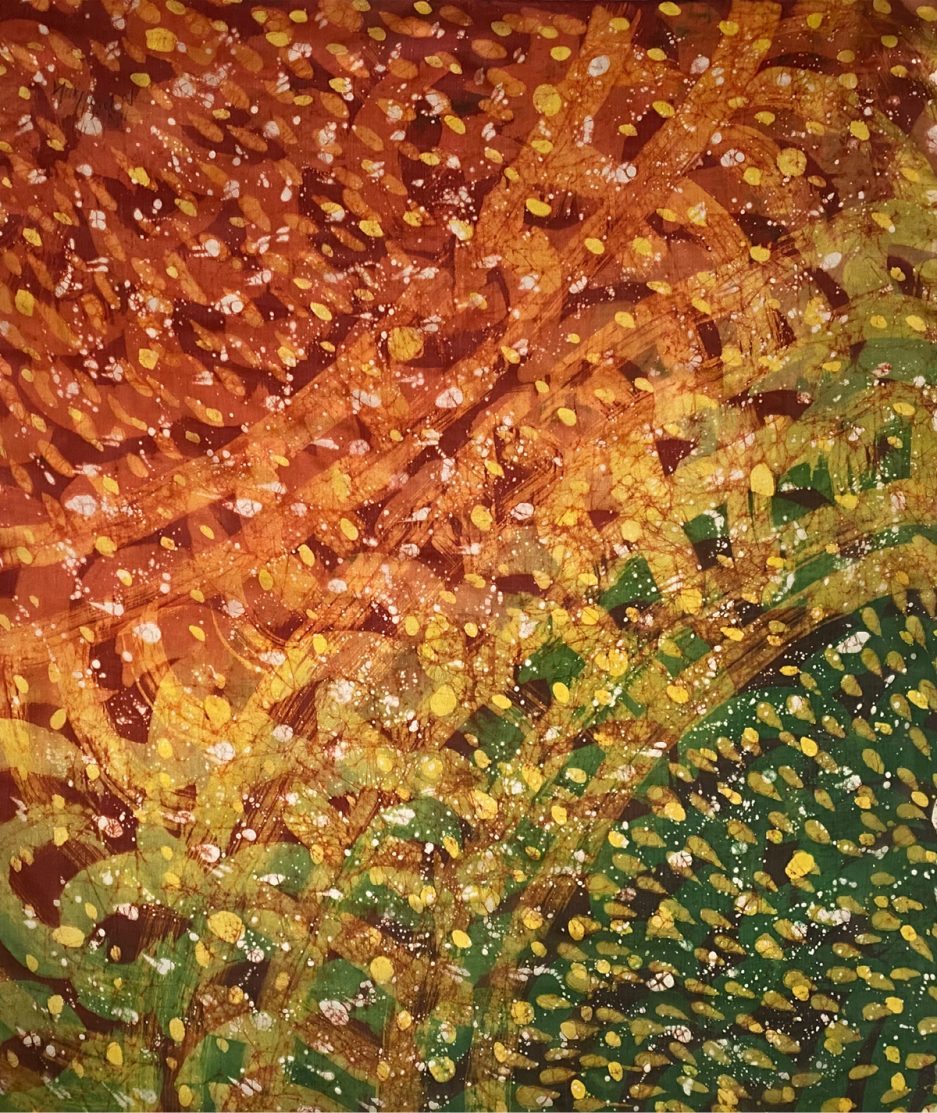 batik fular uğur ham ipek kumaş üzerine yapılmıştır