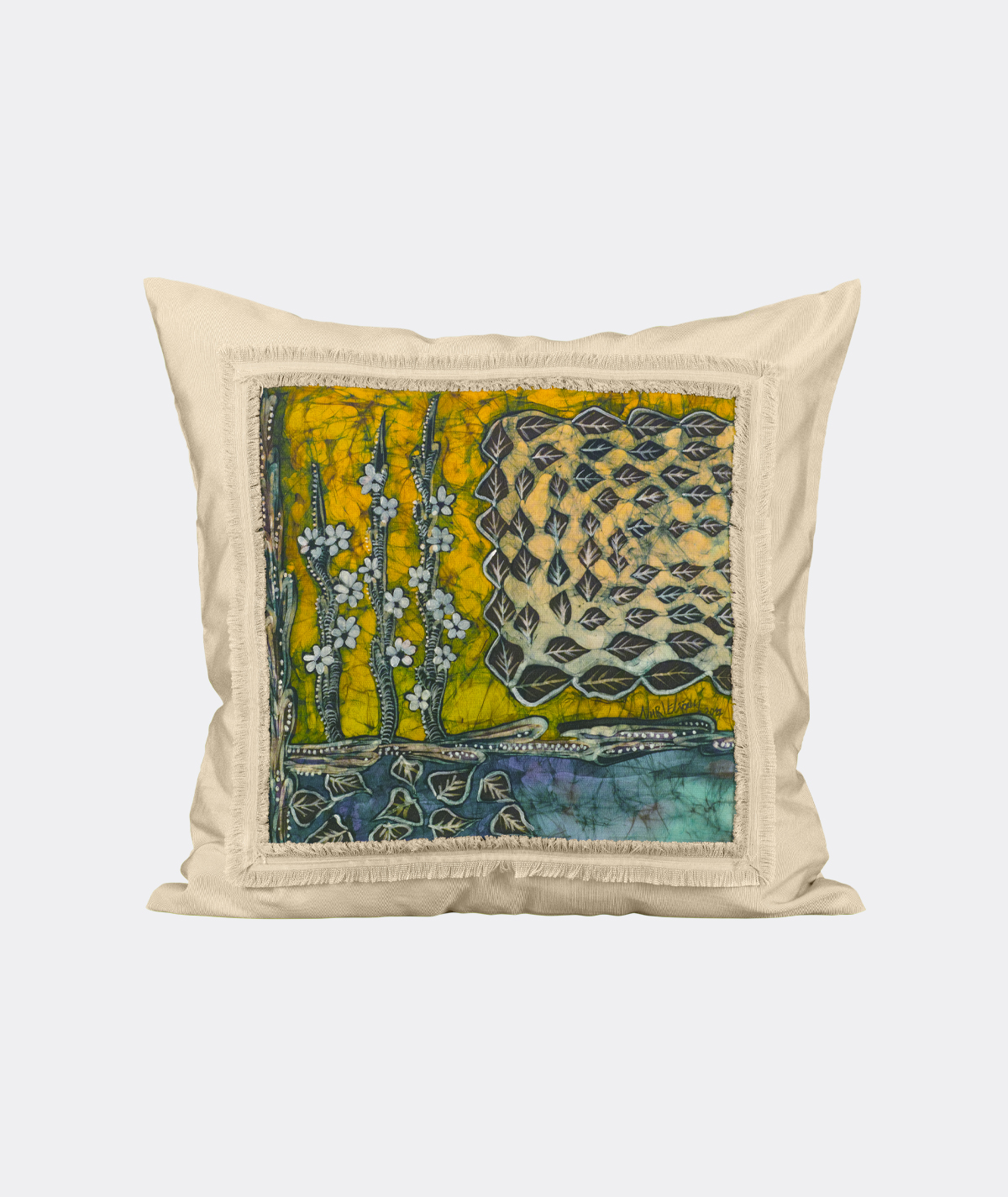 batik-pillowcase-leaf-on-raw-silk-fabric-01 Batik Pillowcase: Leaf - Made on Raw Silk Fabric.