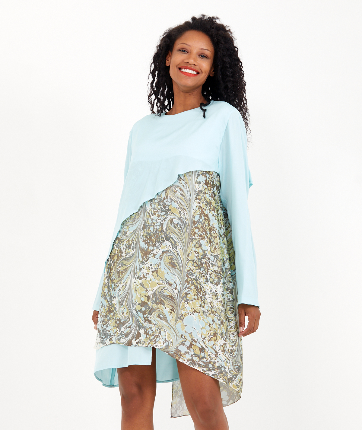 marbled-dress-asymmetric-combination-on-raw-silk-fabric-02 Marbled Dress: Asymmetric Combination - Made on Raw Silk Fabric