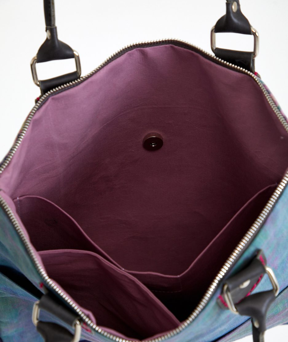 omuz çantası batik deri kombinli ipek cotton kumaş üzerine