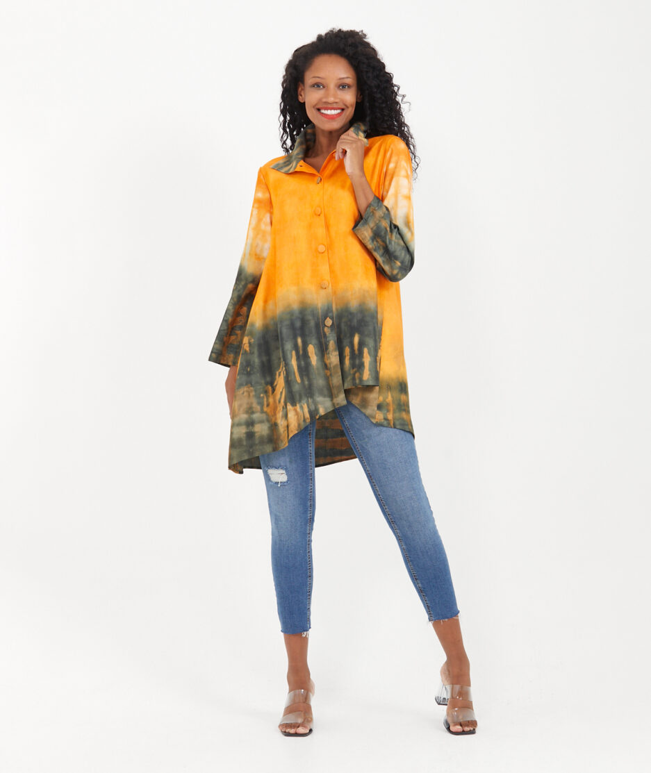 Batik Jacket: Shirt Collar - Made on Linen Fabric