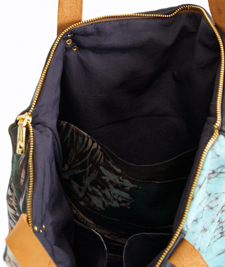 batik deri kombinli omuz çantası ipek cotton kumaş üzerine