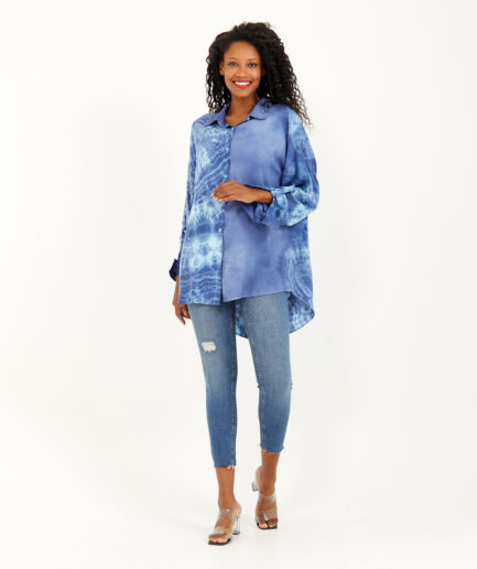 Batik Shirt: Shibori - Men's Collar Made on Cotton Fabric