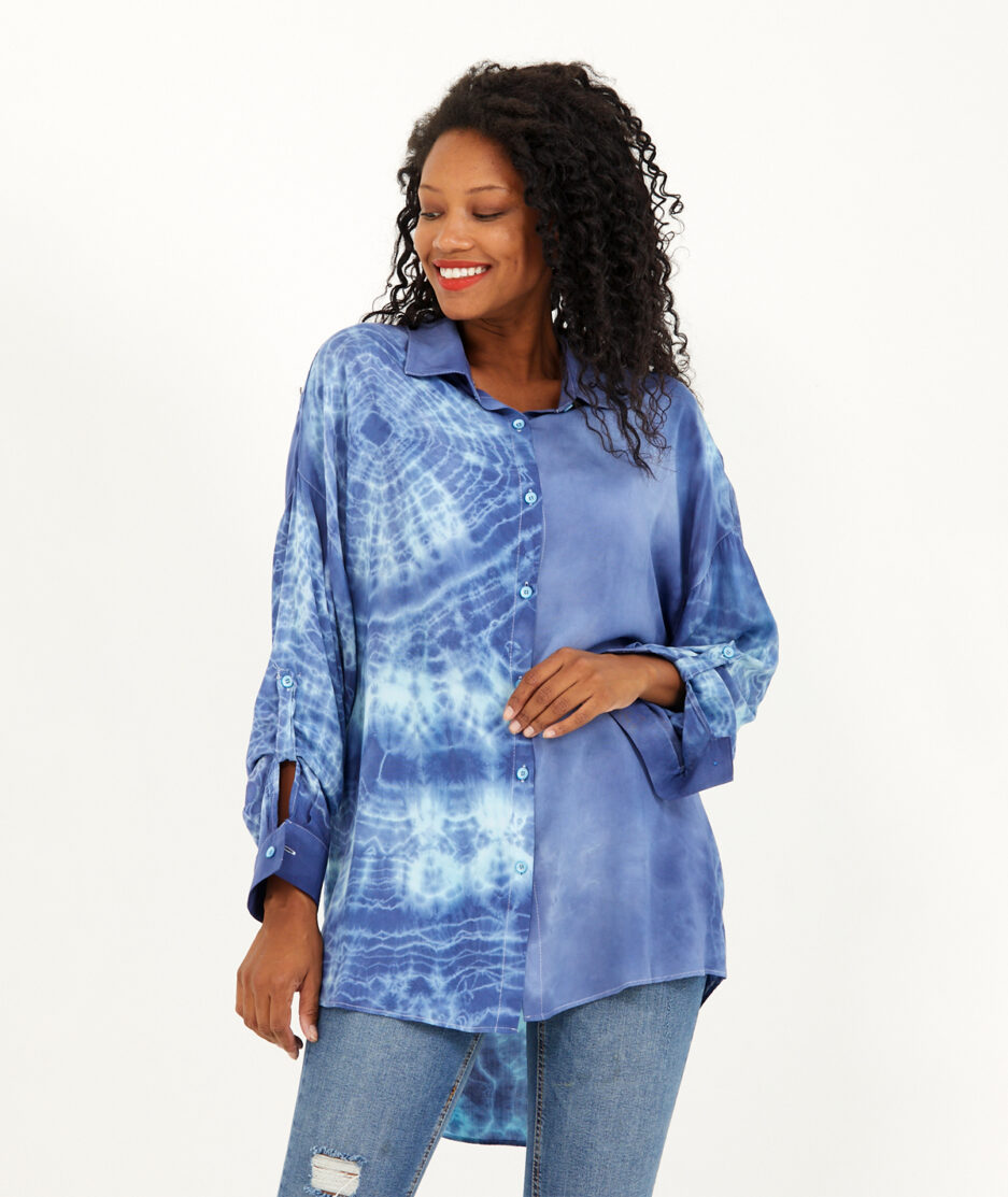 Batik Shirt: Shibori - Men's Collar Made on Cotton Fabric