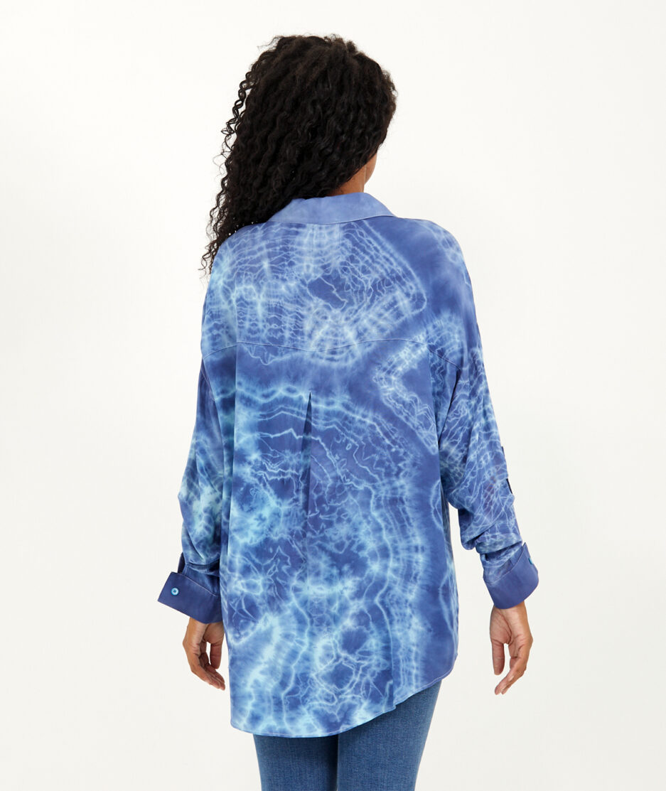 Batik Shirt: Shibori - Men's Collar Made on Cotton Fabric
