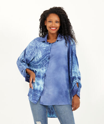 Batik Shirt: Shibori - Men's Collar - Made on Cotton Fabric