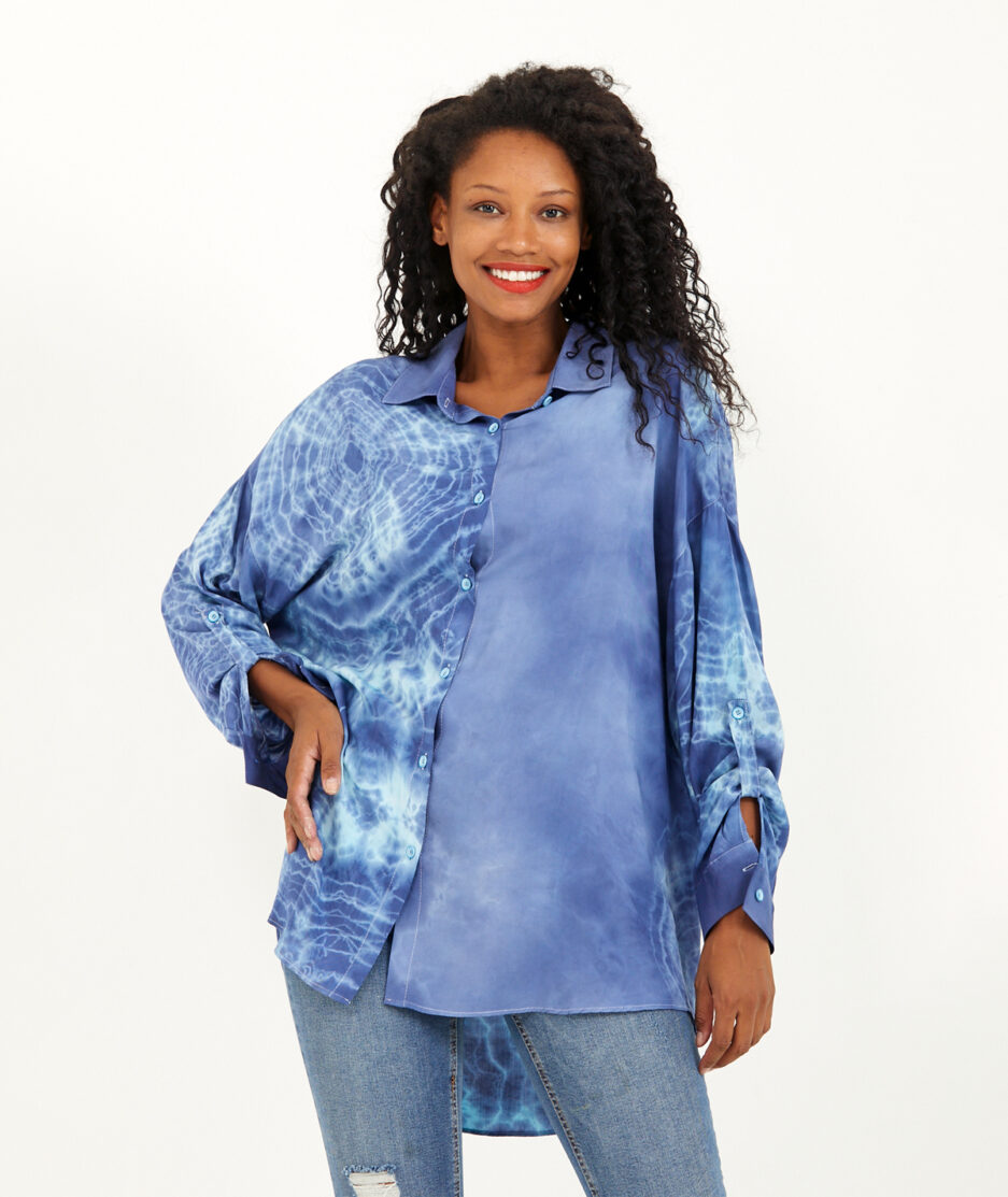 Batik Shirt: Shibori - Men's Collar - Made on Cotton Fabric