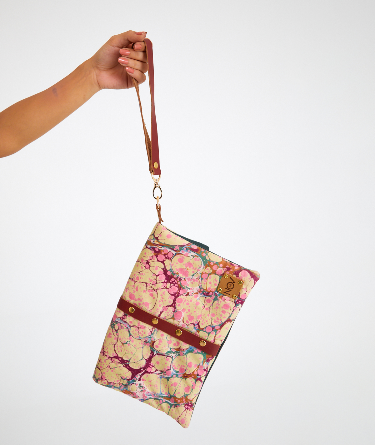 marbled-shoulder-bag-leather-clutch-on-cotton-fabric-03 Marbled Shoulder Bag: Leather Clutch - Made on Cotton Fabric