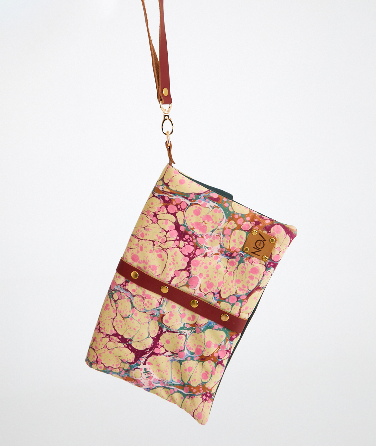 marbled-shoulder-bag-leather-clutch-on-cotton-fabric-05 Marbled Shoulder Bag: Leather Clutch - Made on Cotton Fabric