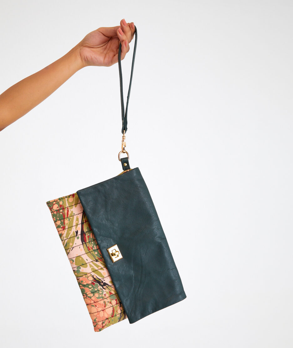Marbled Handbag: Quilted Stitching - Made on Cotton Fabric