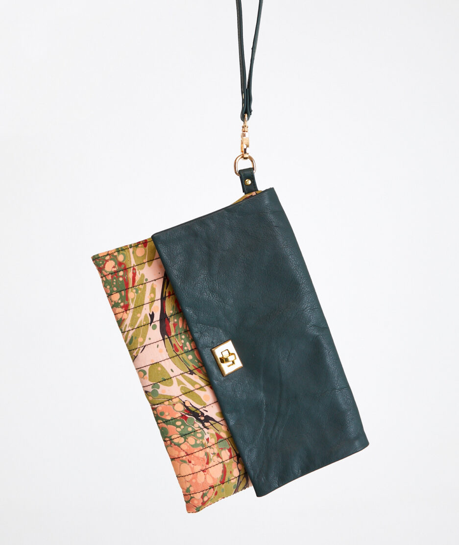 Marbled Handbag: Quilted Stitching - Made on Cotton Fabric