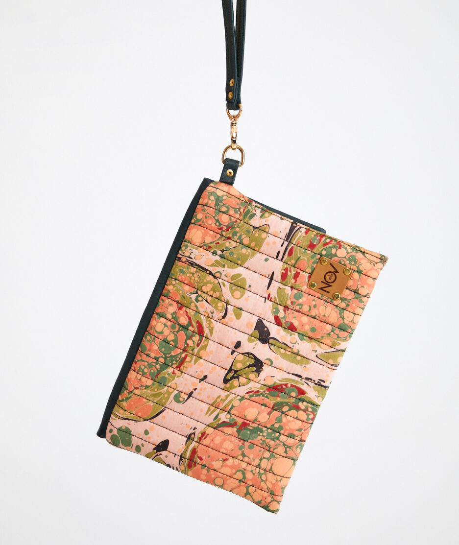 Marbled Handbag: Quilted Stitching - Made on Cotton Fabric