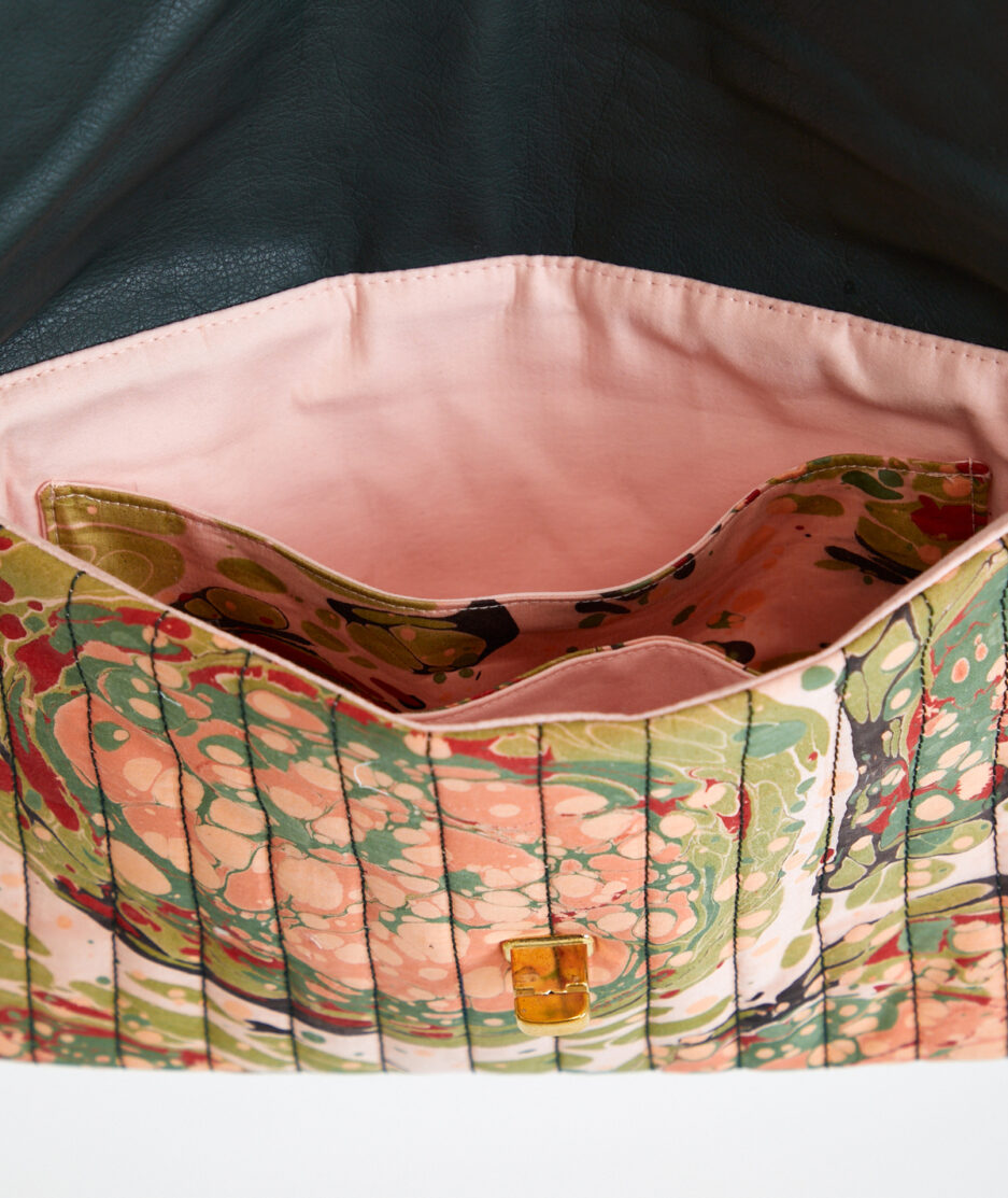 Marbled Handbag: Quilted Stitching - Made on Cotton Fabric