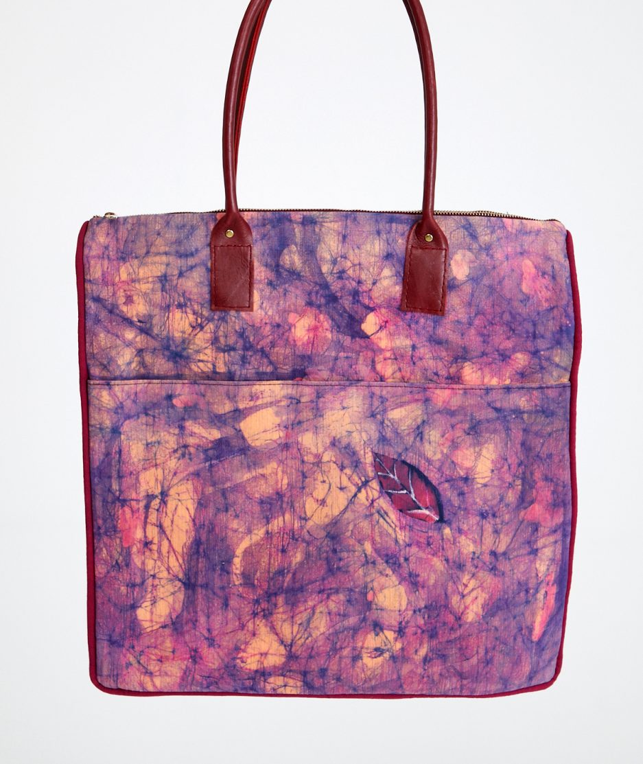omuz çantası batik akrilik deri kombinli ipek cotton kumaş üzerine