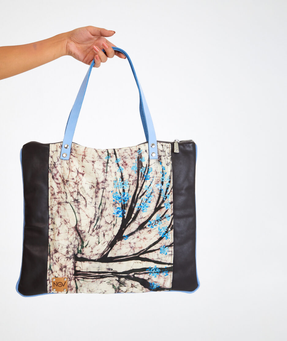 Batik Shoulder Bag: Blue Flowers - Made on Silk Cotton Fabric