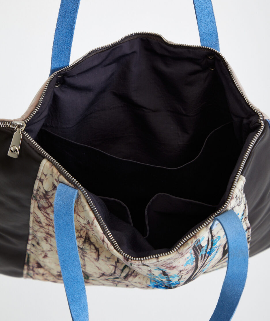 Batik Shoulder Bag: Blue Flowers - Made on Silk Cotton Fabric