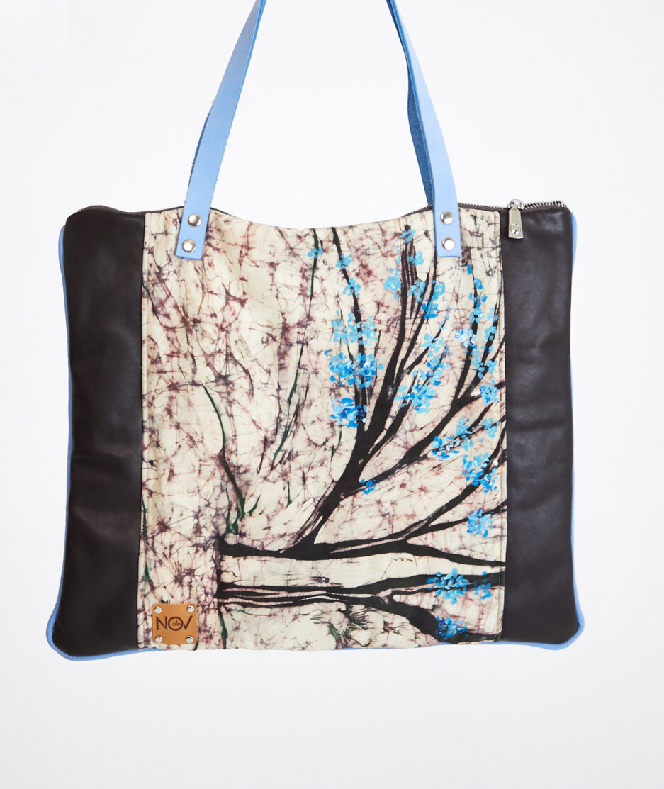 Batik Shoulder Bag: Blue Flowers - Made on Silk Cotton Fabric