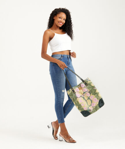 Marbled Shoulder Bag: Leather - Made on Cotton Fabric