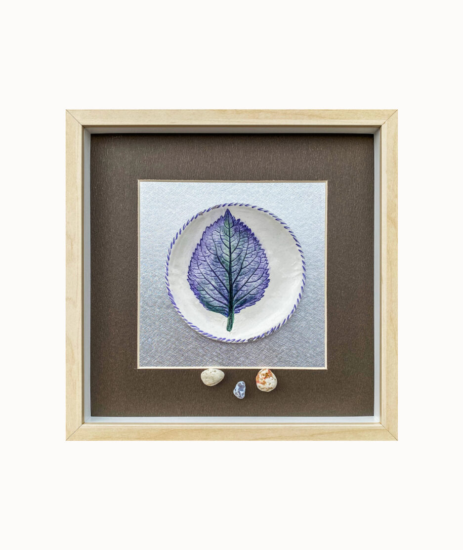 Wall Decor: Ceramic Plate - Leaf Print - Natural Stone