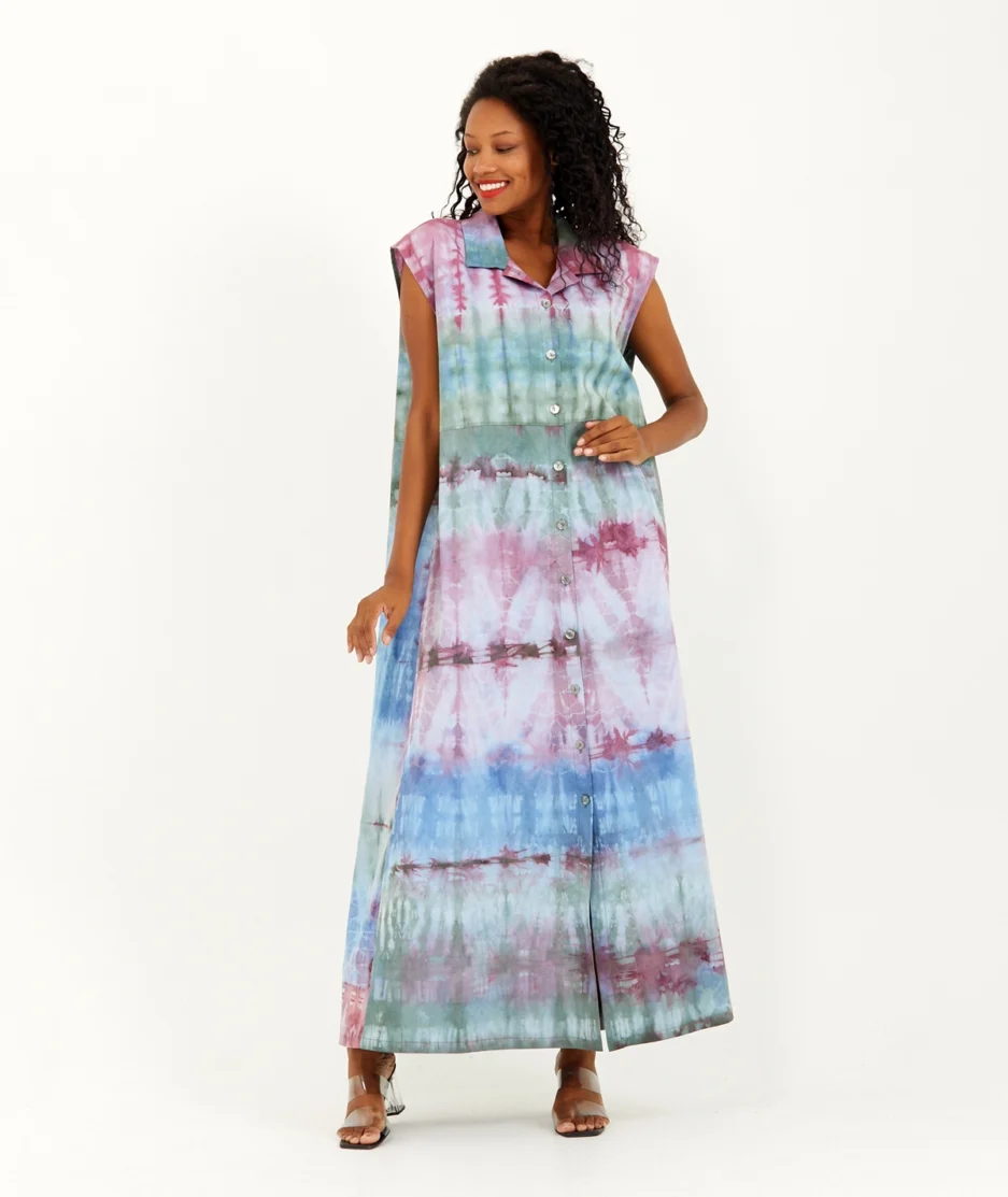 Batik Dress: Fireplace Collar - Made on Cotton Fabric