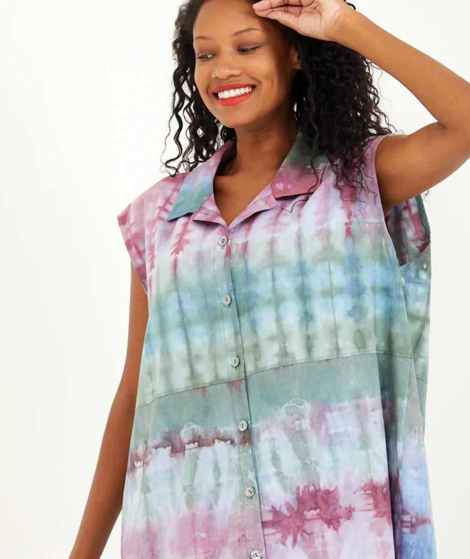 Batik Dress: Fireplace Collar - Made on Cotton Fabric