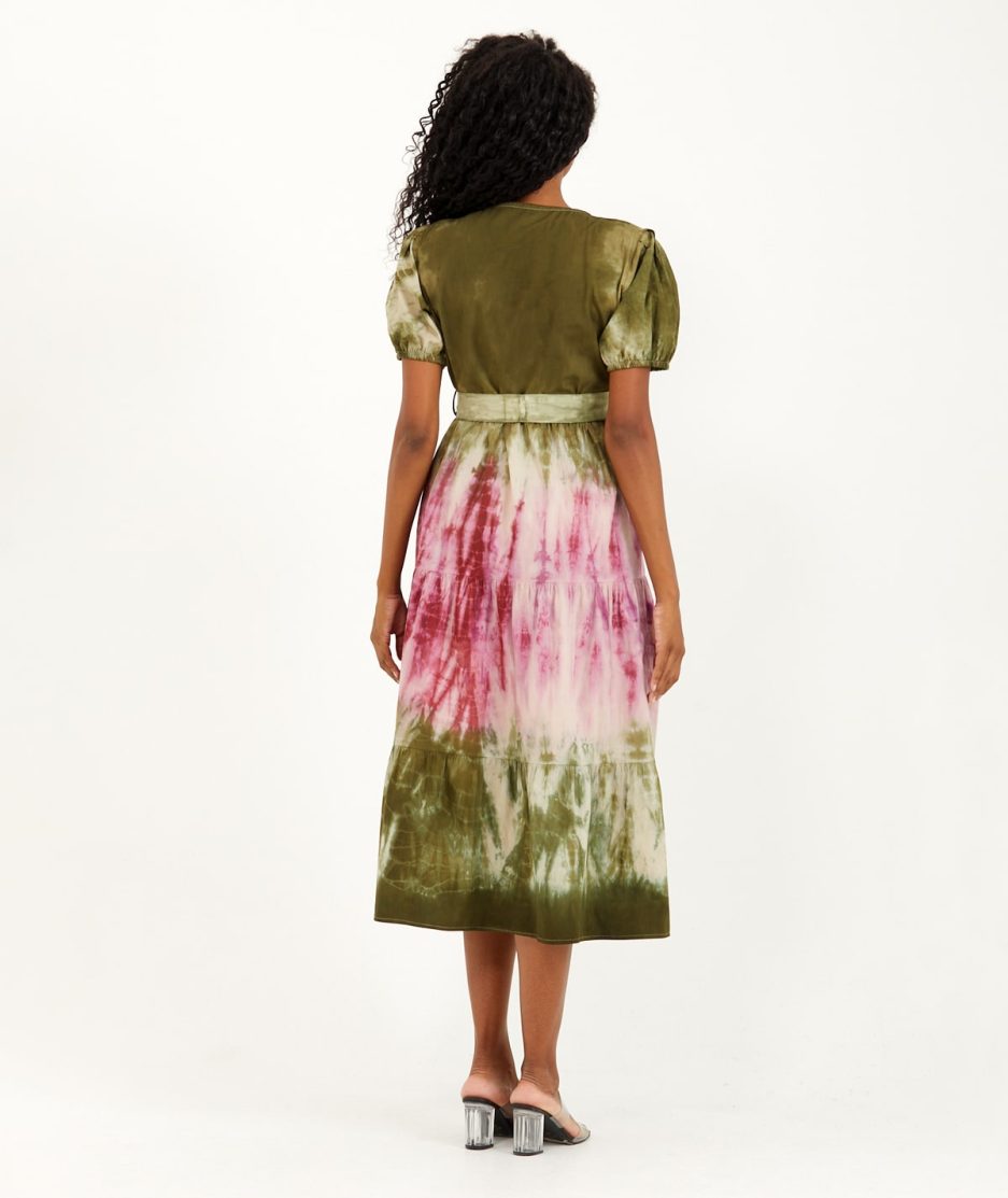 batik elbise fırfırlı karpuz kol cotton kumaş üzerine yapılmıştır