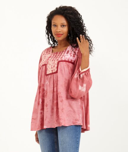 Batik Shirt: Shibori - Angular - Red - Made on Cotton Fabric