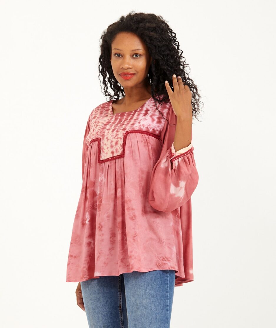 Batik Shirt: Shibori - Angular - Red - Made on Cotton Fabric