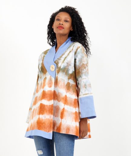 batik kimono ceket shibori asimetrik cotton kumaş üzerine yapılmıştır