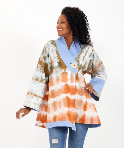batik kimono ceket shibori asimetrik cotton kumaş üzerine yapılmıştır