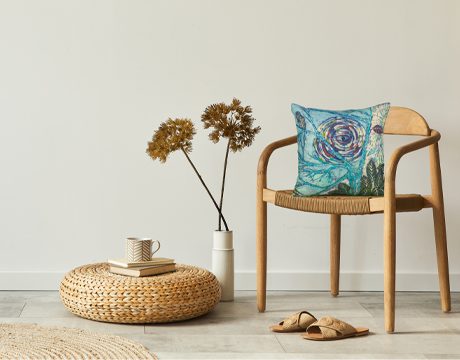Batik pillowcase – Evil Eye – On Raw Silk Fabric