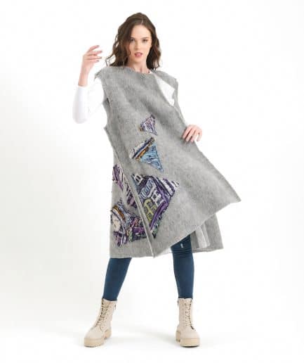 Batik Felt Vest – Silk Batik Appliqué – On Wool Felt Fabric